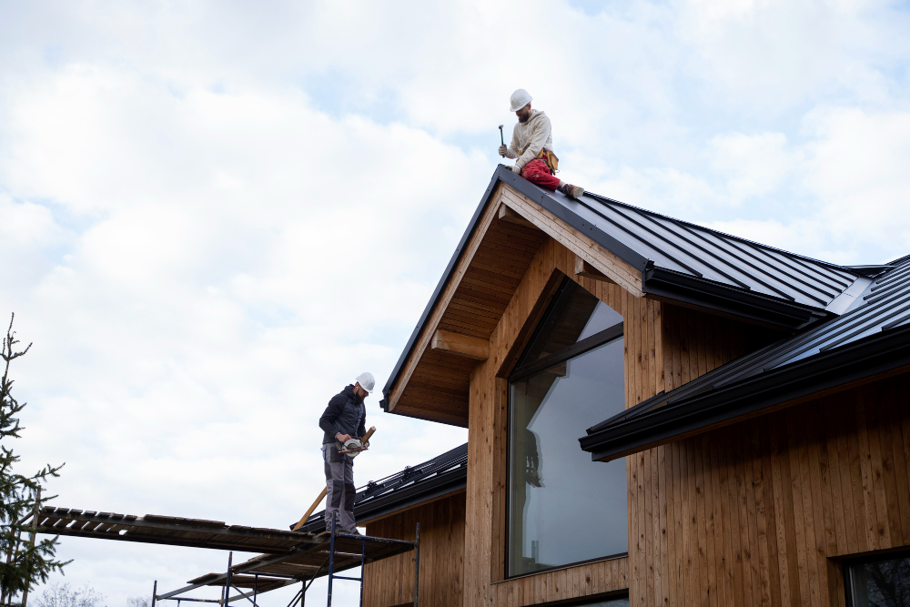 Contractors performing roof maintenance on a Jacksonville, FL, home.